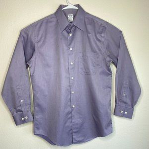 Pronto Uomo Mens Sz 15 32/33 Non Iron 100% Cotton Purple Button Down Dress Shirt